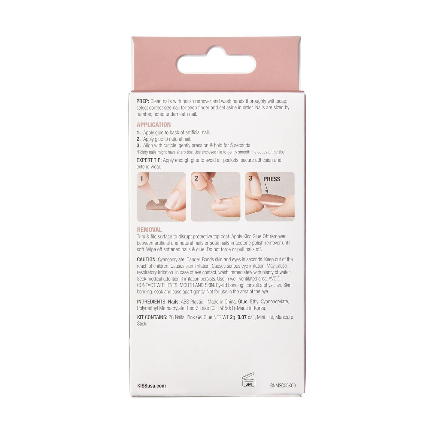 KISS Bare but Better, Press On Nails, Nail glue included, 'Nude Nude', Color, Medium Size, Coffin Shape, Includes 28 Nails, 2g glue, 1 Manicure Stick, 1 Mini File