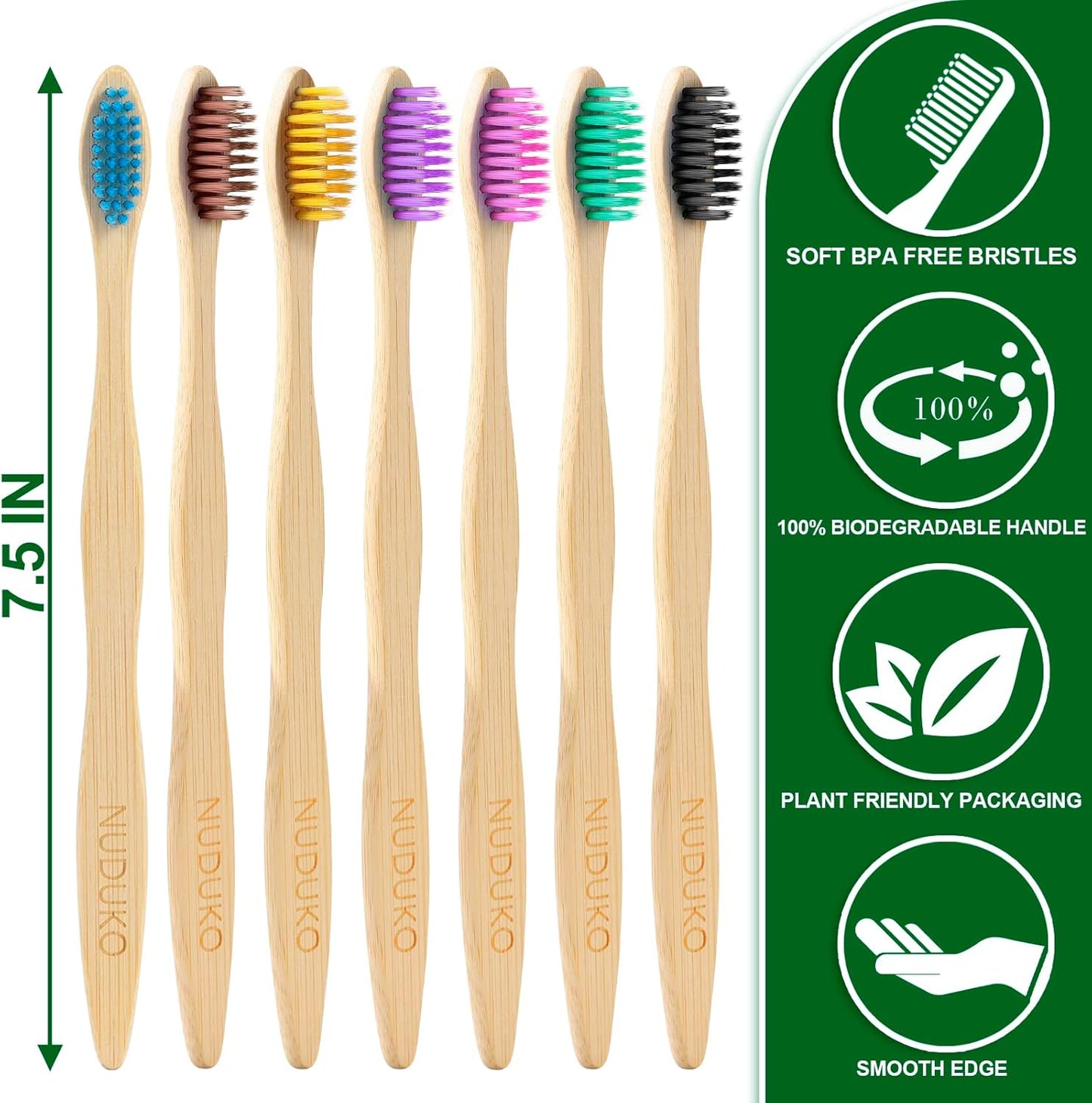 Biodegradable Bamboo Toothbrushes, 10 Piece BPA Free Soft Bristles Toothbrushes, Natural, Eco-Friendly, Green and Compostable