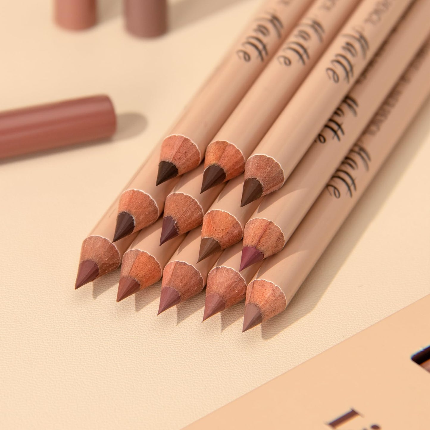 Aseawave Matte Lip Liner Set, 12 Colors Brown Tone Natural Lip Makeup, Ultra Fine Lip Liner & Eyeliner Set, Creamy, Long Lasting, High Pigmented Pencil, Various Shades of Brown