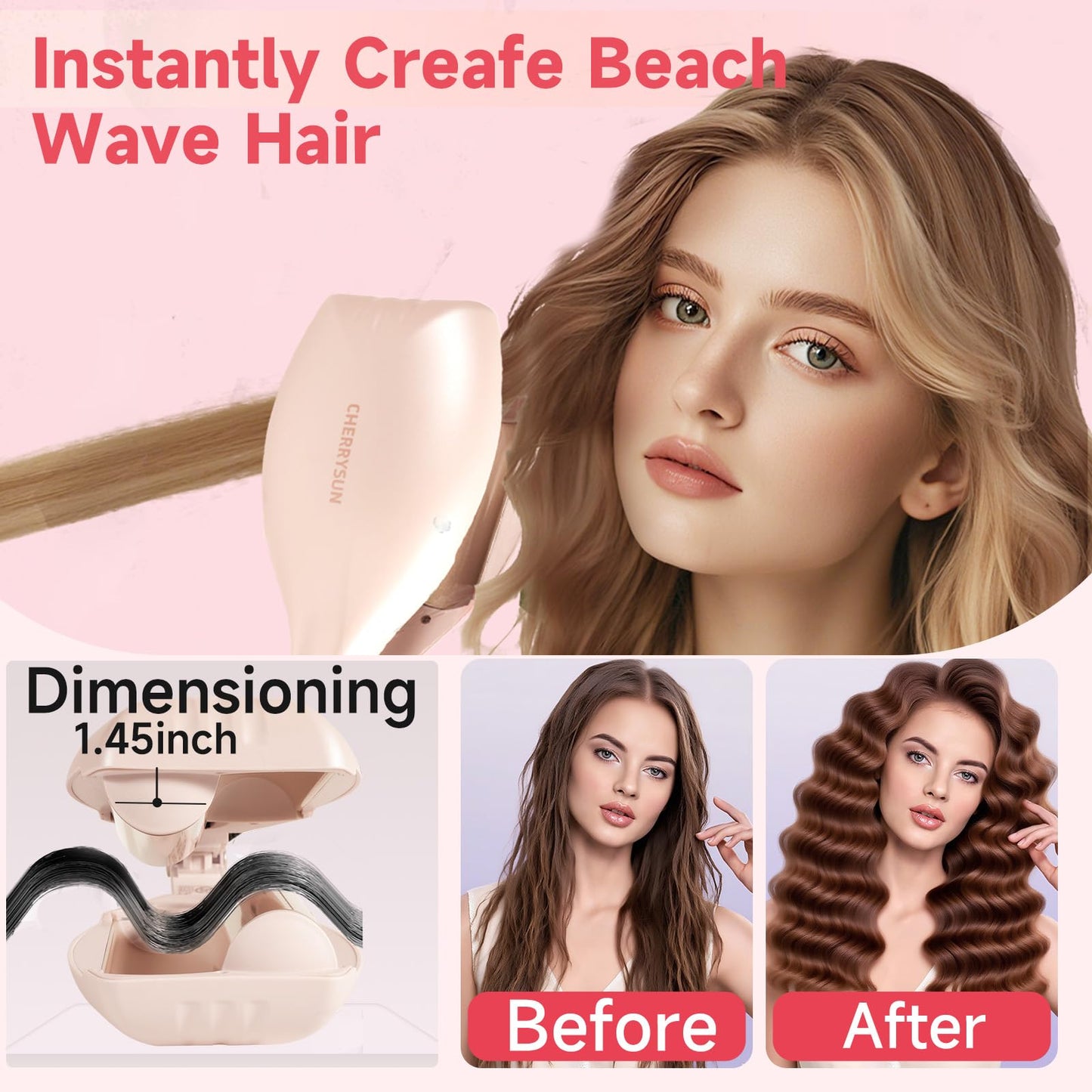 Hair Crimper Waver, 1.45" Dual Barrel S Waver for Beach Waves, Ceramic Curling Iron, Effortless Hair Waving Tool for Women
