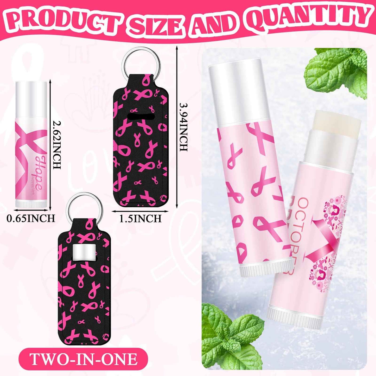 Swiffen 36 Pcs Breast Cancer Awareness Lip Balms with Holder Keychains Pink Ribbon Gifts Bulk Pink out Day Breast Cancer Accessories Survivor Gifts Natural Moisturizing Care for Girls Youth Cheer Team