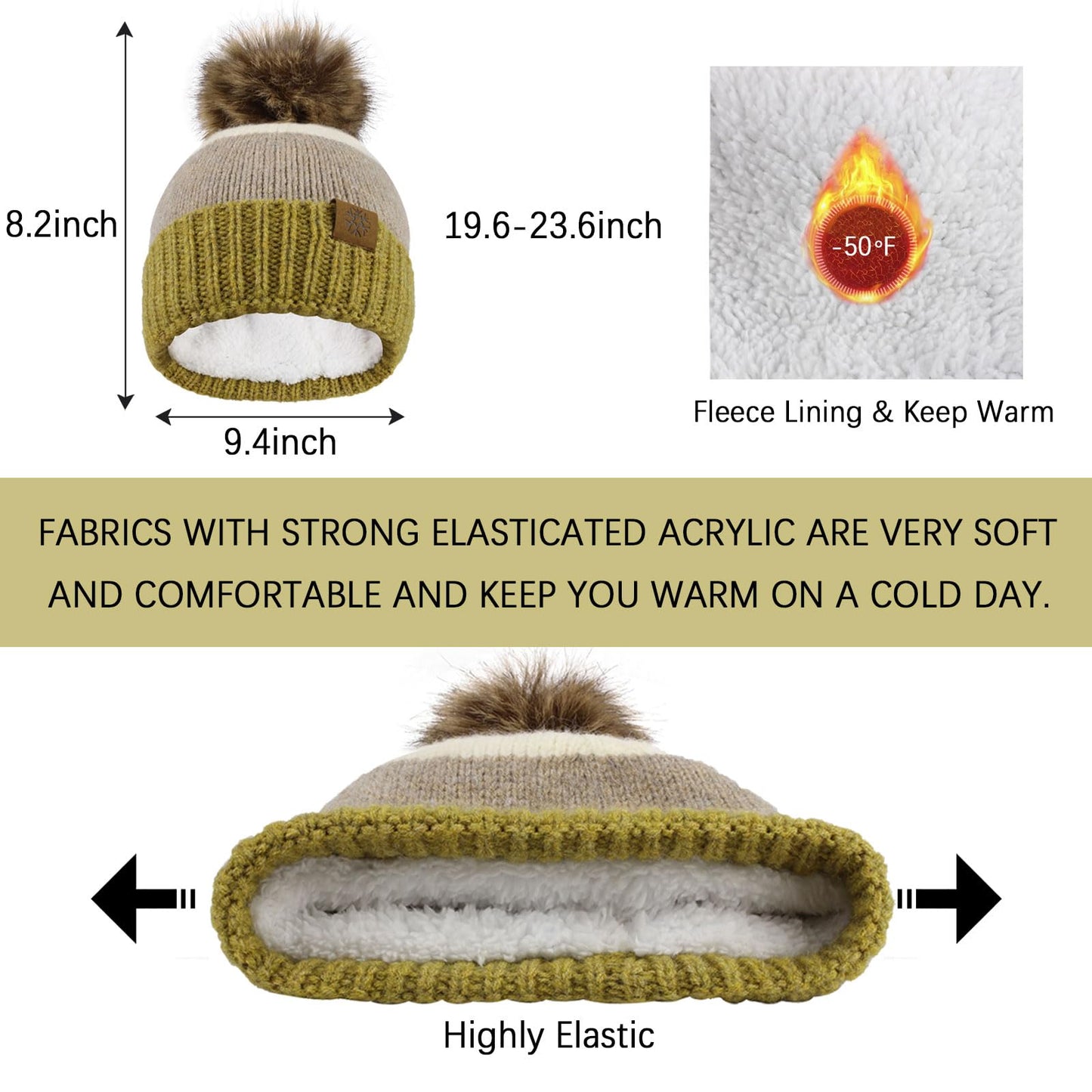 HH HOFNEN Winter Beanie Hat Scarf Touchscreen Gloves Set Warm Knitted Hat Scarves 3 Pcs Fleece Lined Skull Cap for Women