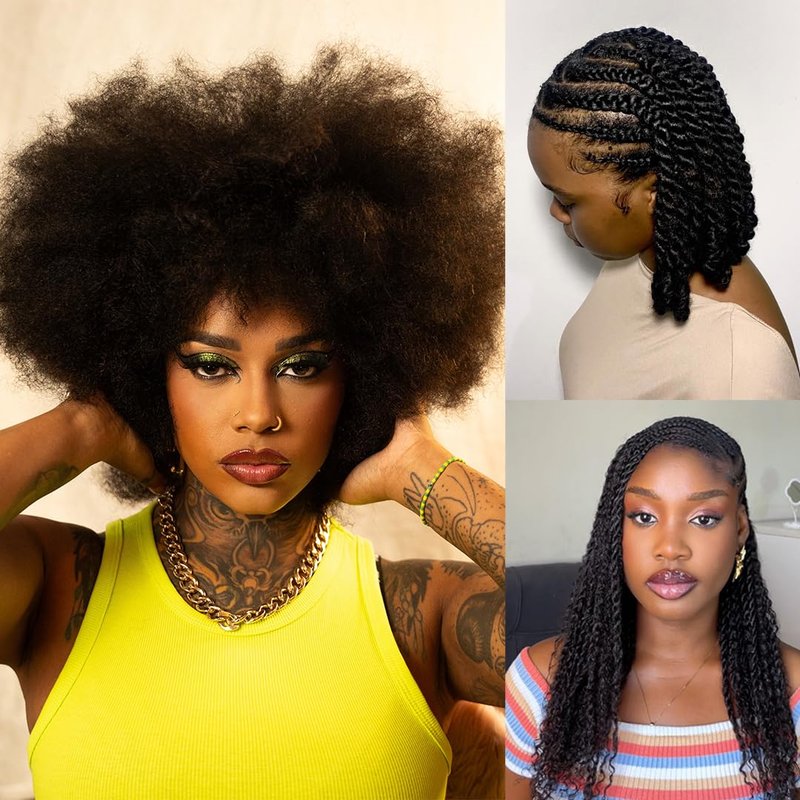 Afro Kinkys Bulk Human Hair Extensions Maroochin 100% Human Hair for Mini Twist, Braids, Dreadlocks, Loc Extensions 50g 12" #1B