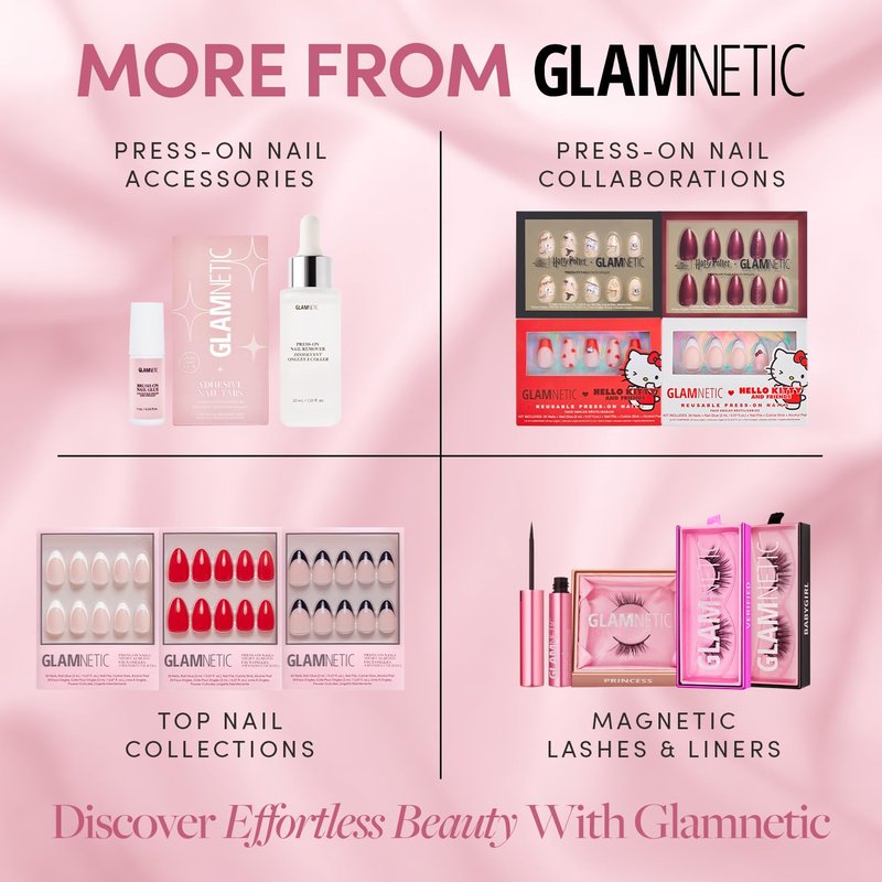 Glamnetic Press-On Nails - Cherry Glaze Short Round Bright Red Nails | 30-Piece Kit with Glue & 32 Toe Nails