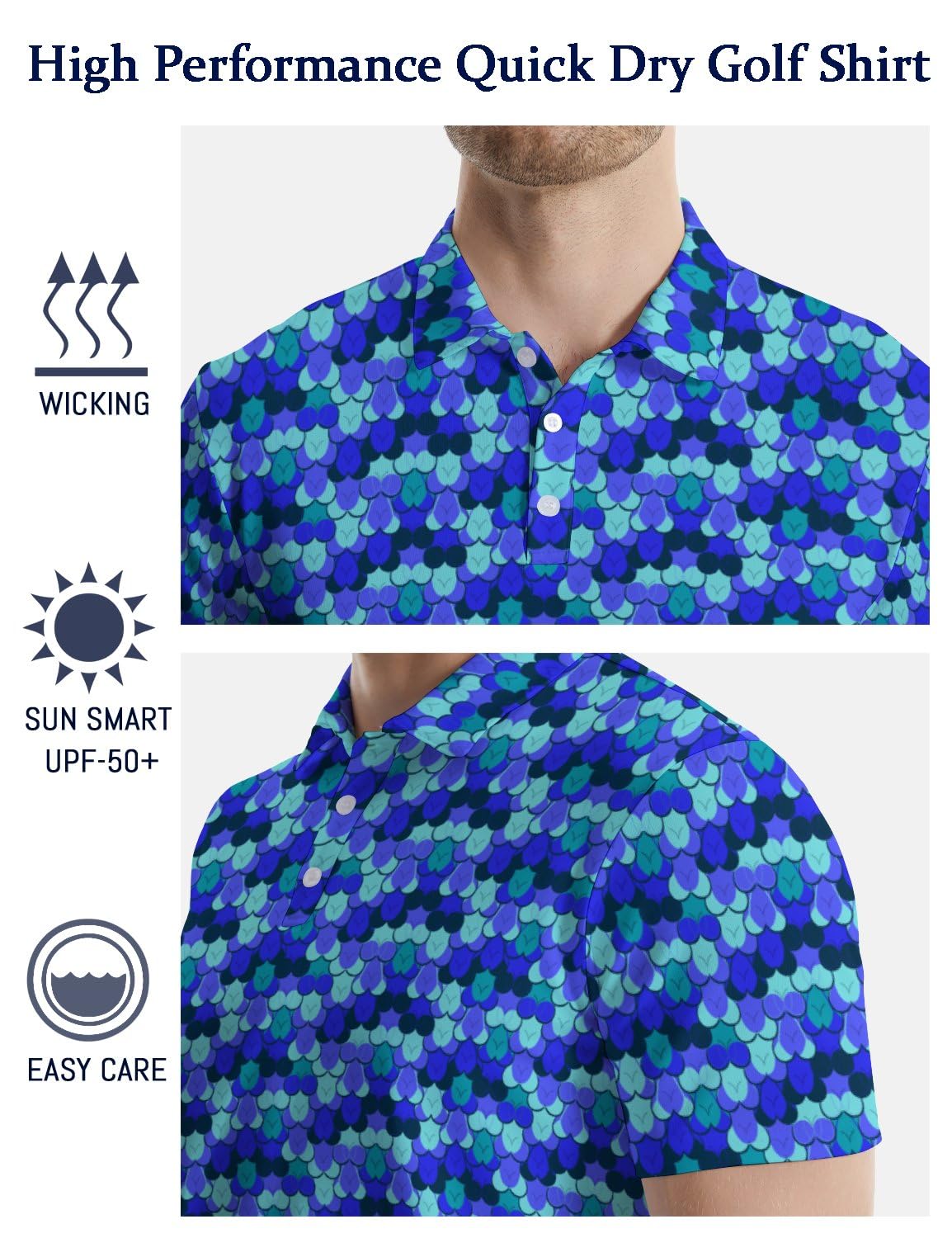 wunjqen Funny Golf Shirts for Men Funny Polo Shirts for Men Crazy Performance Moisture Wicking Quick-Dry Polo Shirts Short Sleeve Crazy Blue XXL