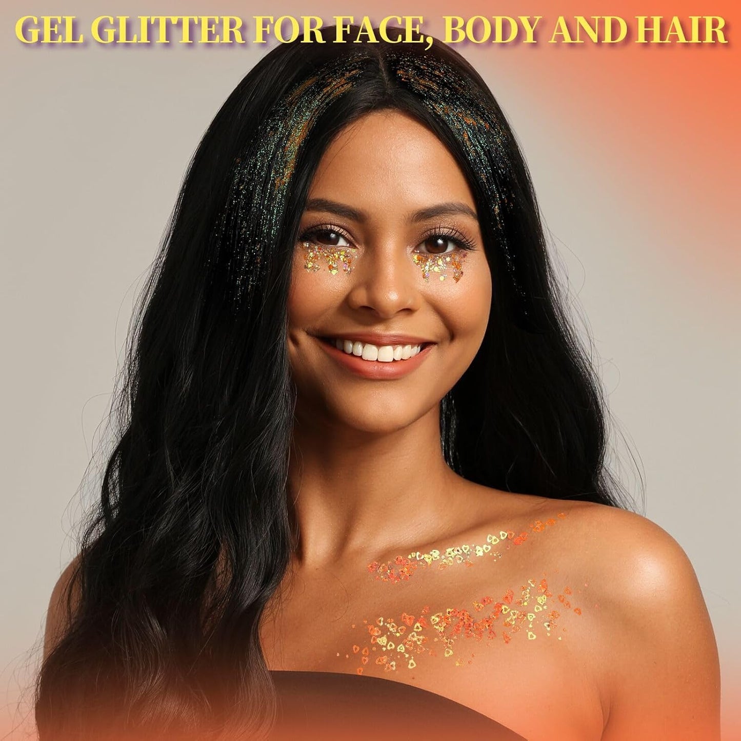 Teenitor Face Glitter Body Glitter, Clear White Body Glitter Gel, Hair Glitter Gel, 6 Shapes Rave Glitter, Mermaid Sequins Makeup Glitters Face Paint, Chunky Sparkling Glitter Gel for Women