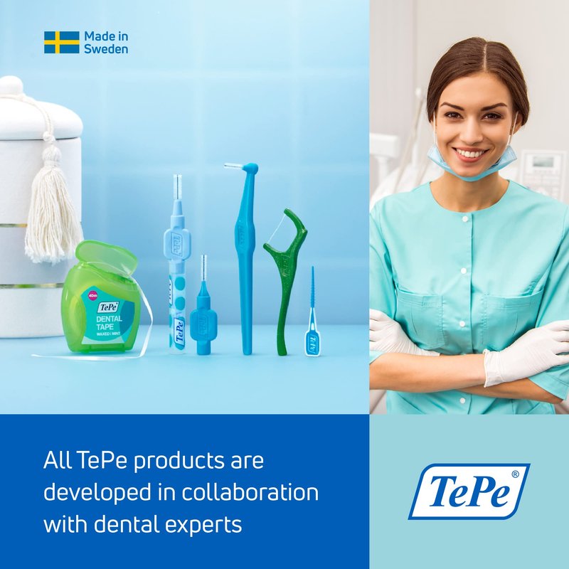 TePe Interdental Brush Angle, Angled Dental Brush for Teeth Cleaning, Pack of 25, 0.7 mm, Medium Gaps, Yellow, Size 4
