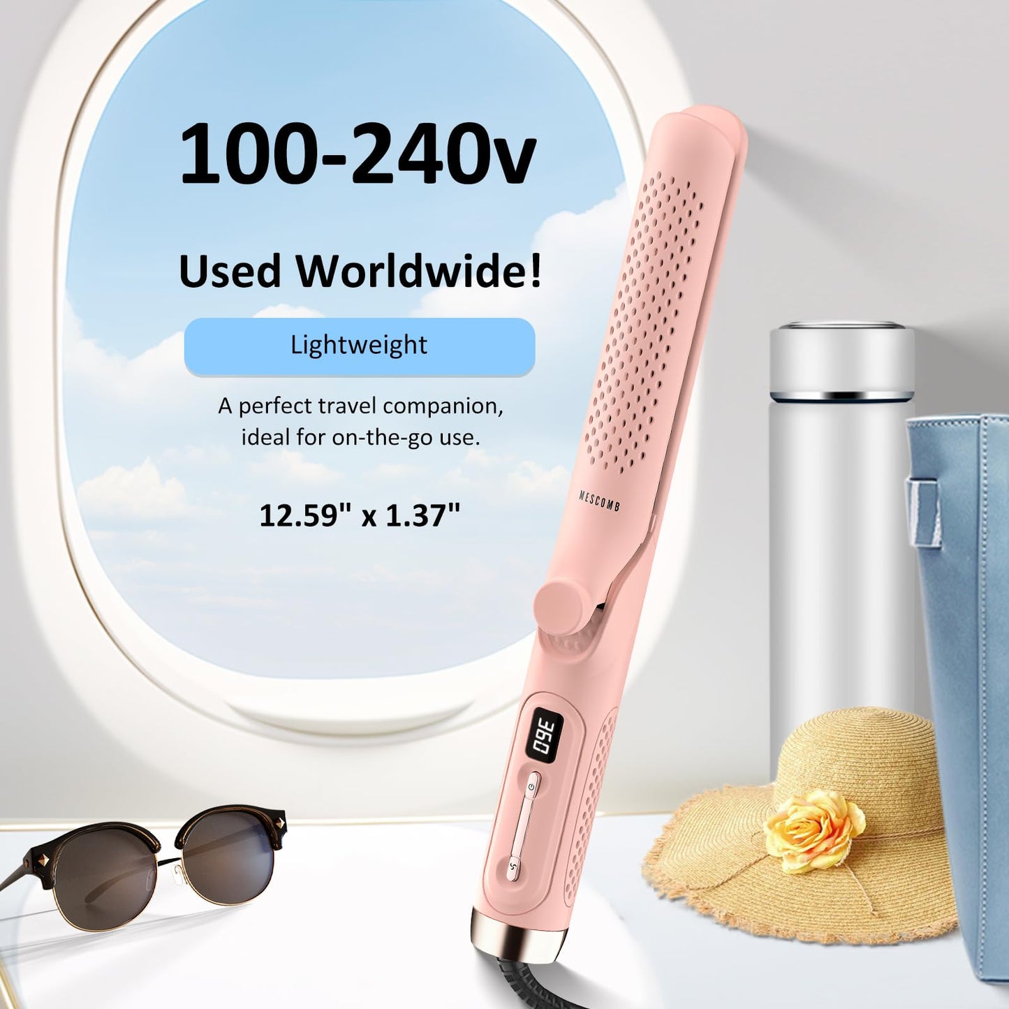 MESCOMB 360° Airflow Styler – 1 Inch 2-in-1 Hair Straightener & Curler with Vented Cool Air for Style Locking, Extra Long Flat Iron, Dual Voltage for European Travel