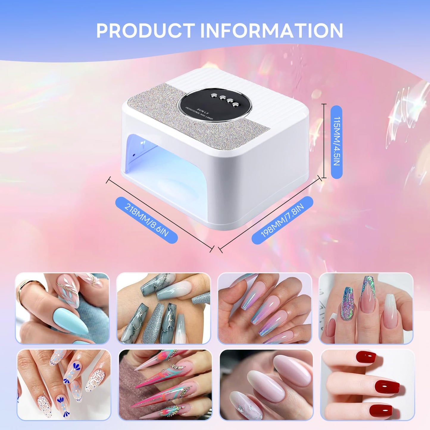 HeerMua 288W UV Light for Nails, UV Nail Lamp for Gel Nails, Diamond LED Nail Dryer for Gel Polish,Professional UV LED Nail Lamp, Fast Nail Curing Lamp 4 Time Setting & Auto Sensor for Salon & Home