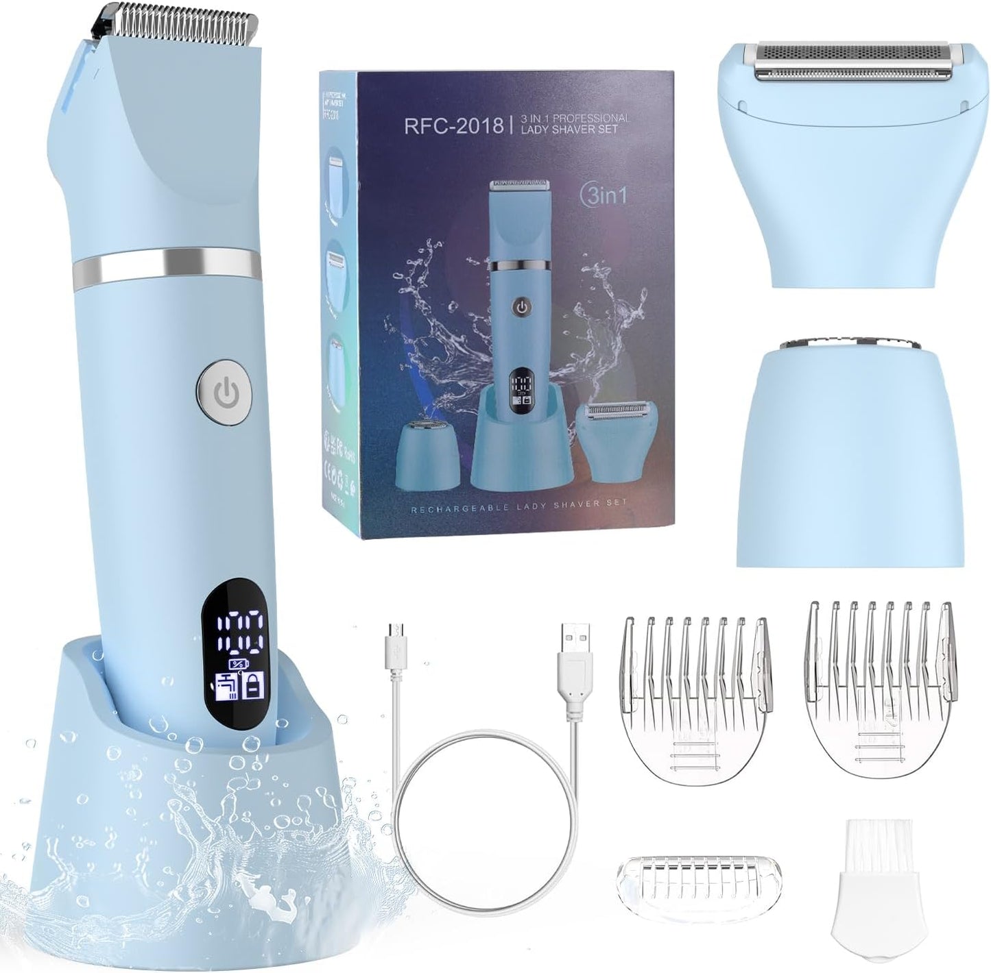 3-in-1 Electric Razor - IPX7 Waterproof Bikini Trimmer for Ladies | Painless Groomer for Face, Body & Legs
