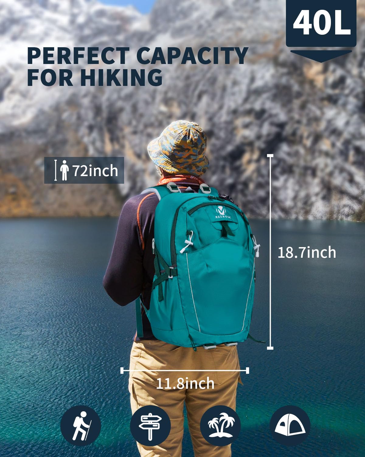 mokzer Hiking Backpack 40L Lightweight Waterproof Daypack for Men Women Outdoor Camping Mountaineering Trekking Travel Bag