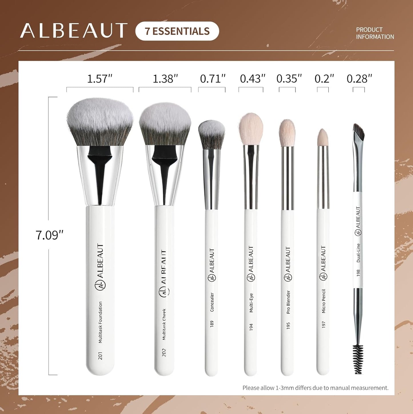 Makeup Brushes Set - 7-Piece Professional Face & Eyeshadow Brush Kit with Premium Bristles | Includes Travel Bag