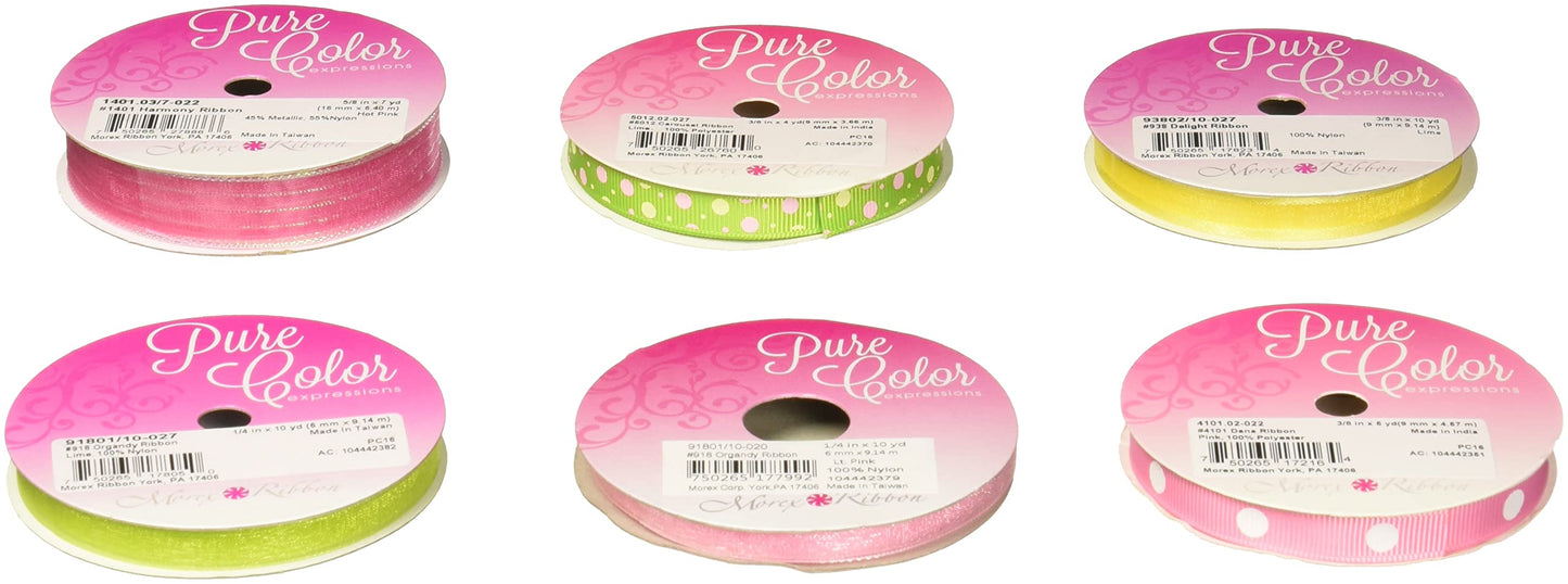 Morex Ribbon 6-Pack Polyester/Nylon Sweet Petite Ribbon, Lady in Pink, 46-Yd