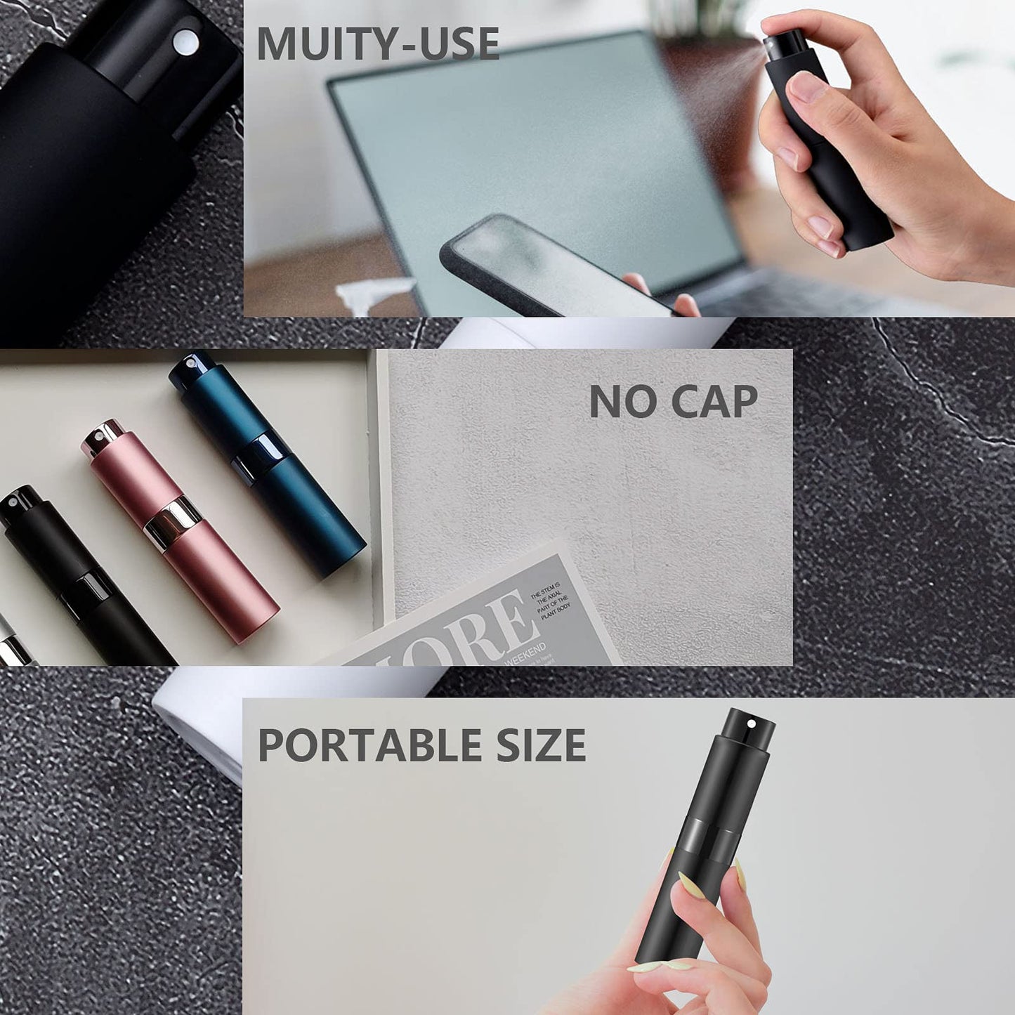 Lil Ray 8ml/14pcs Portable Mini Perfume Atomizer, Refillable Empty Small Spray Bottle for Travel, Twist Type Pocket Cologne Sprayer(Matte Black)