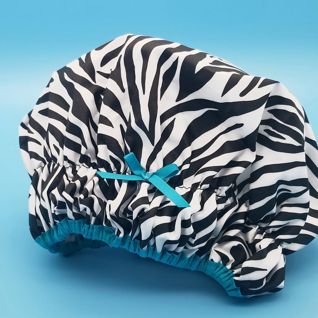 Reusable Shower Cap & Bath Cap & Lined, Oversized Waterproof Shower Caps Large Designed for all Hair Lengths with PEVA Lining & Elastic Band Stretch Hem Hair Hat - Fashionista Deco Dots