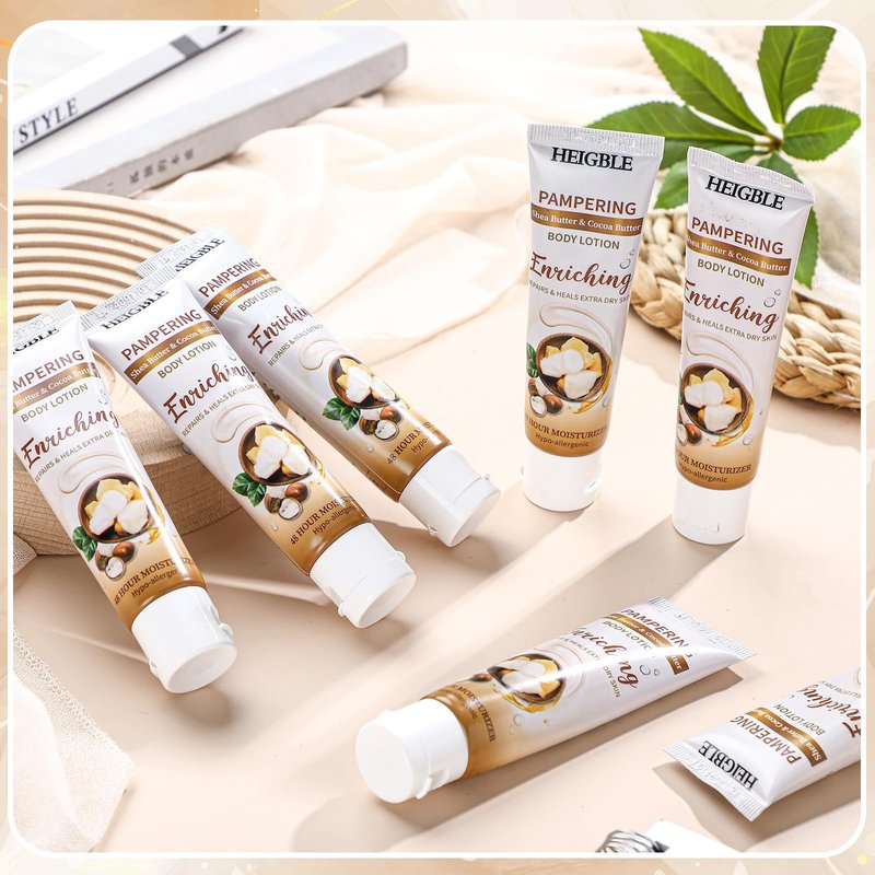 Heigble 50 Pack Travel Size Body Lotion 1 oz Body Lotion Dry Skin Moisturizer with Flip Cap for Extra Dry Skin, Hotels, Airlines, Offices, Gyms(Butter and Cocoa Butter)