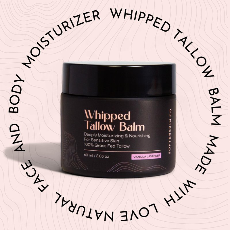 Beef Tallow for Skin (Vanilla Lavender 2 oz) - Whipped Tallow Balm for Face and Body - Natural Moisturizer for Sensitive Dry Skin - Handmade Body Butter - 100% Grass-Fed - Gentle Skincare