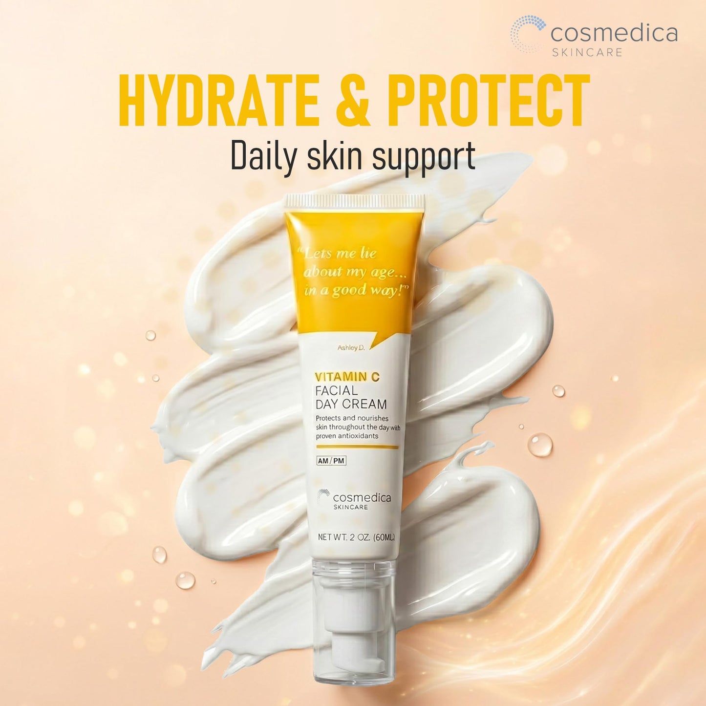 Cosmedica Skincare Vitamin C Facial Moisturizer – 15% Vitamin C Facial Day Cream - 2 ounces – Protects and nourishes skin throughout the day – Vegan, Cruelty Free Skincare