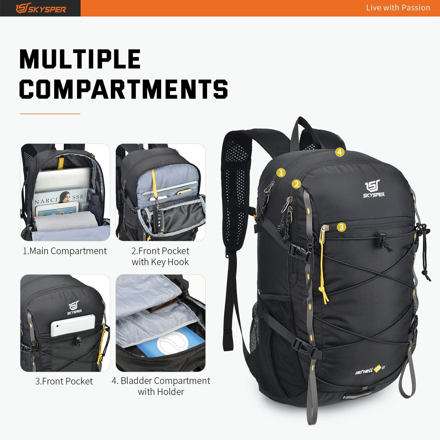 SKYSPER Packable Hiking Backpack 30L Lightweight Daypack Travel Backpacks for Women Men(Black)