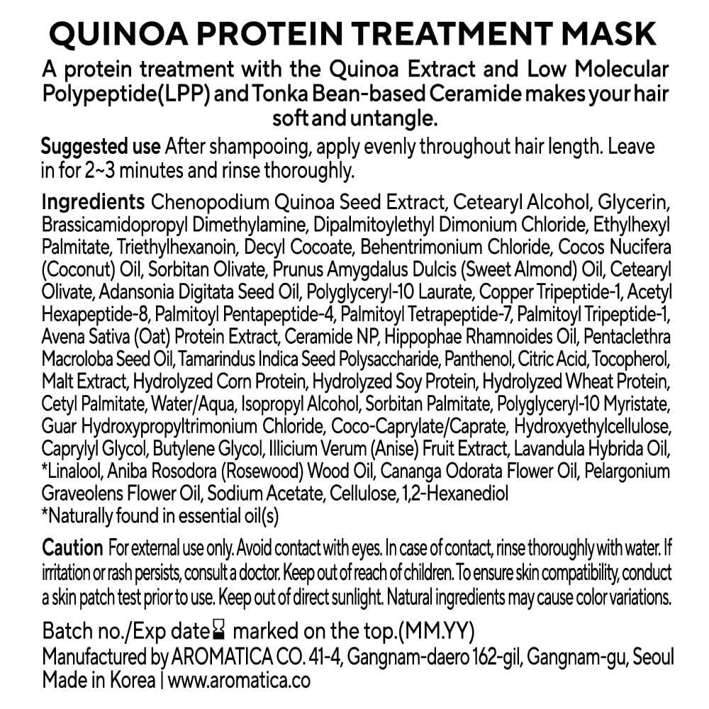 AROMATICA Quinoa Protein Hair Mask Treatment, Silicone-free, Sulfate-free/Nourishes, Moisturizes, and Adds Shine (5.41oz / 160ml)