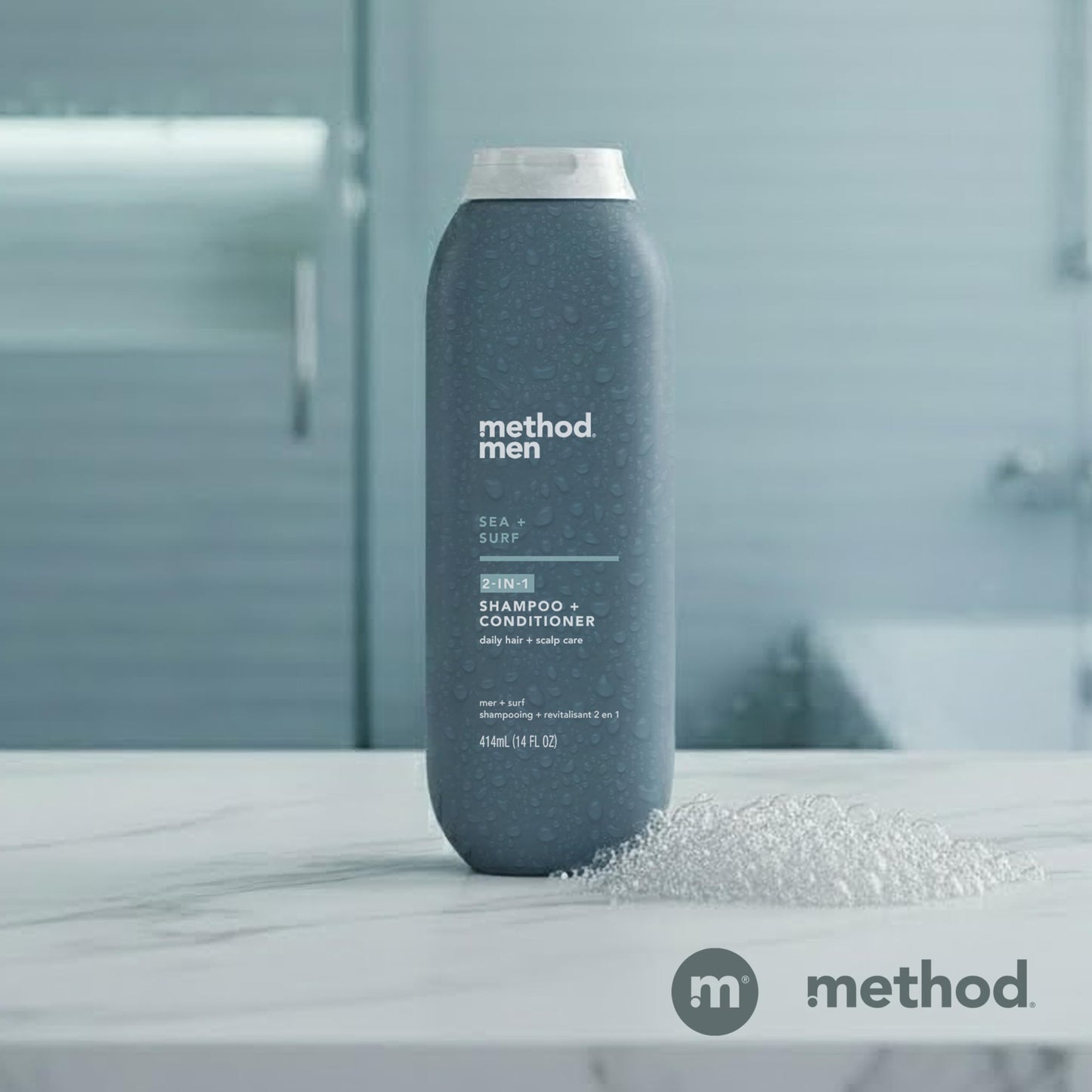 Method Men 2-in-1 Shampoo and Conditioner, Sea + Surf - Cleans and Conditions with Argan and Jojoba Oil - Made without Parabens - 14 oz