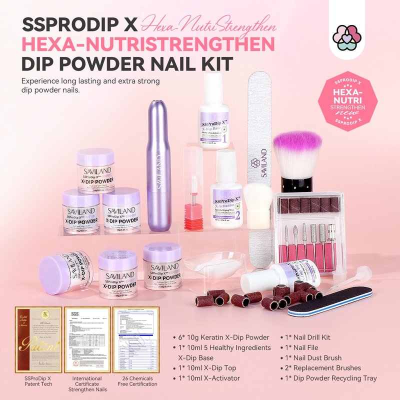 SAVILAND 103 Pcs Dip Powder Nail Kit with Nail Drill: 30 Colors Pink Glitter Blue Purple Dip Nails Powder Starter Kit Dipping Liquid Set Dip Base & Top Activator Brush Saver Manicure Christmas Gift