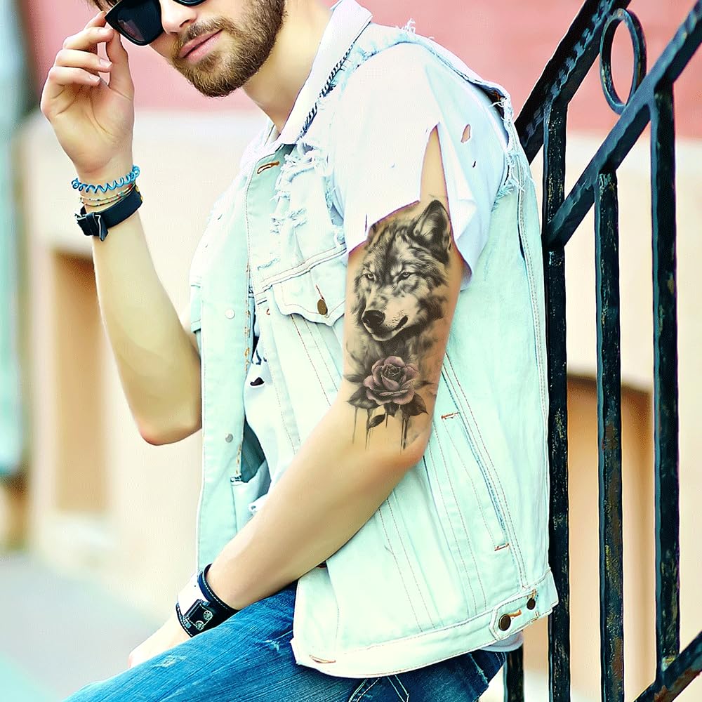Realistic 3D Animal Temporary Tattoos Set - 40 Sheets for Men & Women, Includes Tigers, Wolves, Lions & Skull Designs