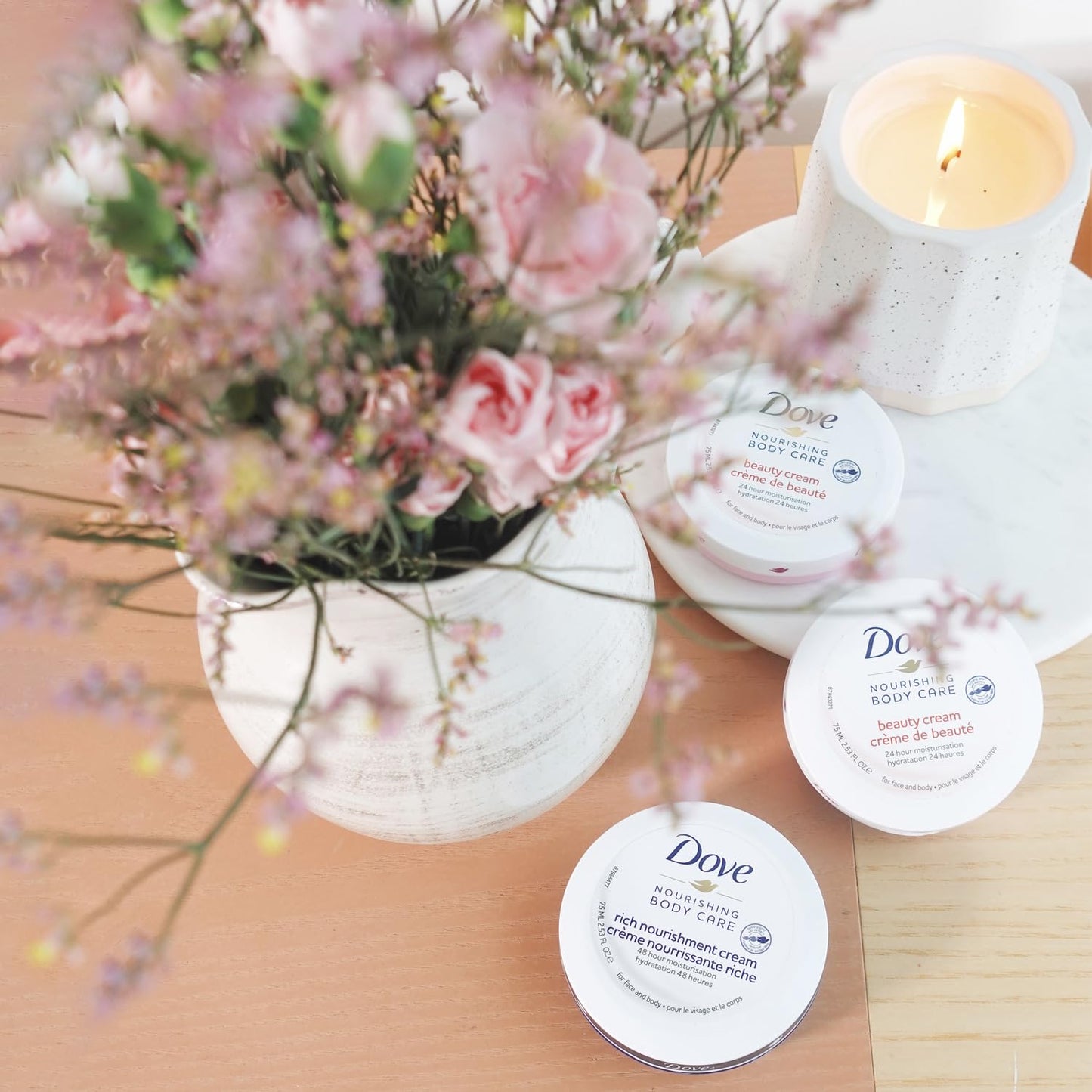 Dove Nourishing Body Care, Face, Hand, and Body Rich Nourishment Cream for Extra Dry Skin with 48-Hour Moisturization, 4-Pack, 2.53 Oz Each Jar