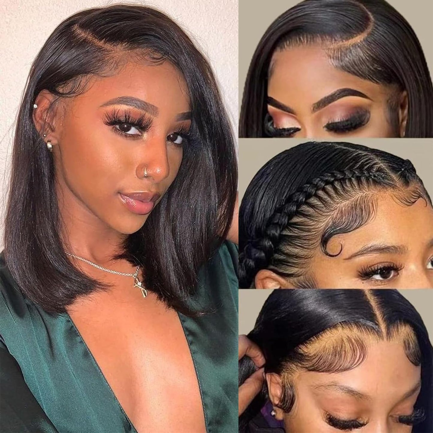 aallinine 13x4 Lace Front Bob Wigs Human Hair HD Lace Bob Wig Human Hair Straight Frontal Wigs for Black Women Pre Plucked with Baby Hair 14 Inch Natural Color