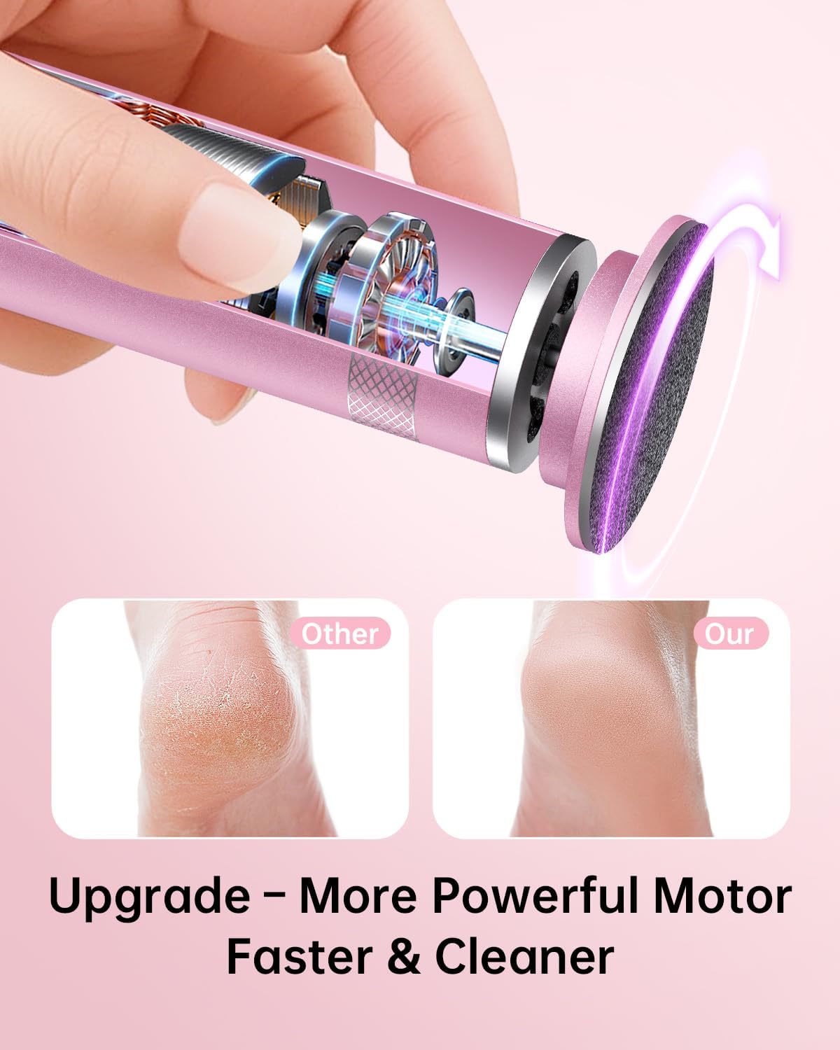 Electric Foot Callus Remover, Upgrade Electric Foot File Callus Remover for Feet, Adjustable Speed Foot File with 60 Pcs Sandpaper Discs, Foot Scrubber for Cracked, or Tough Skin and Calluses, Pink