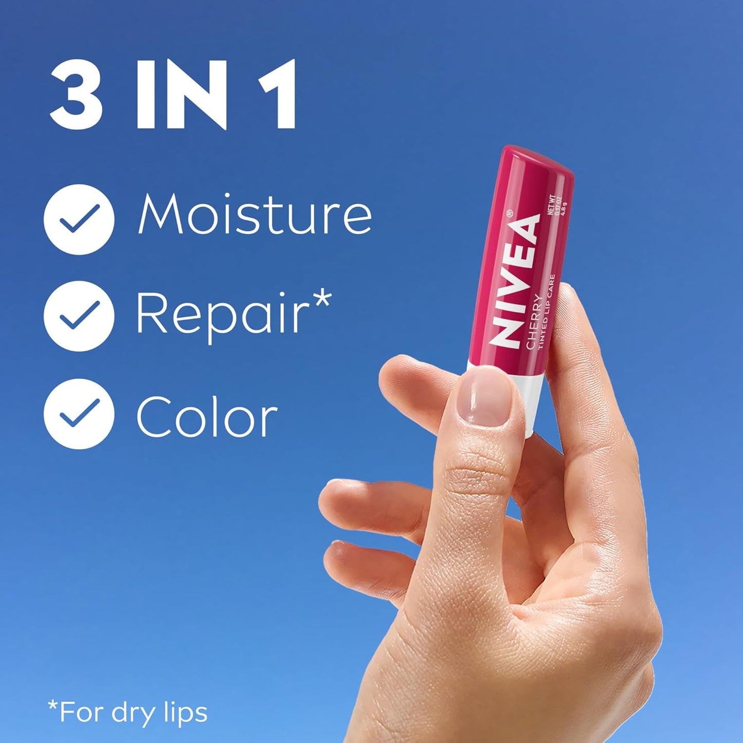 NIVEA Blackberry Lip Care, Tinted Lip Balm with Shea Butter, Nourishing Oils and Vitamin C & E, 3-in-1 Moisture, Repair (for Dry Lips) and Color, 0.17 Oz Stick