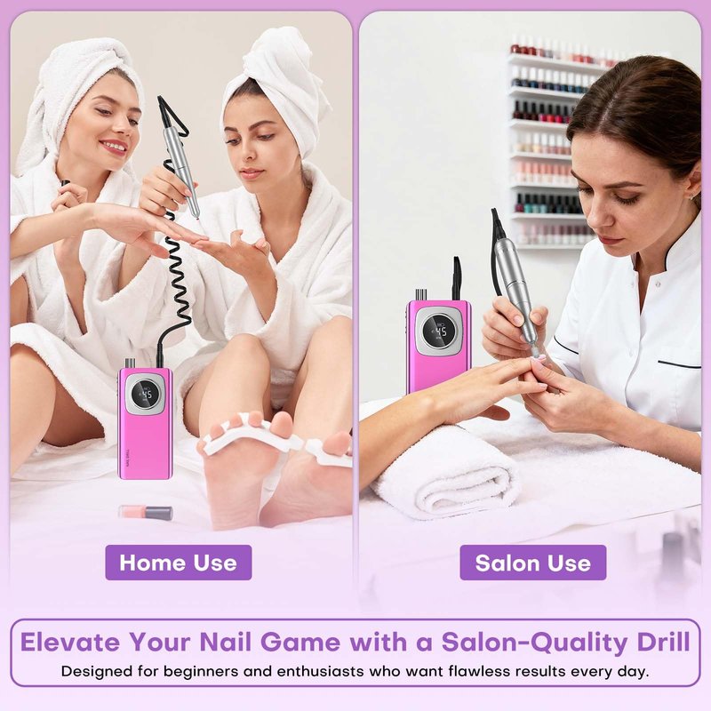 Electric Nail Drill Professional: Rechargeable Nail File with Bits for Acrylic Gel Nails, Professional Nail Drill Manicure Pedicure Polishing Shape Tools for Home Salon
