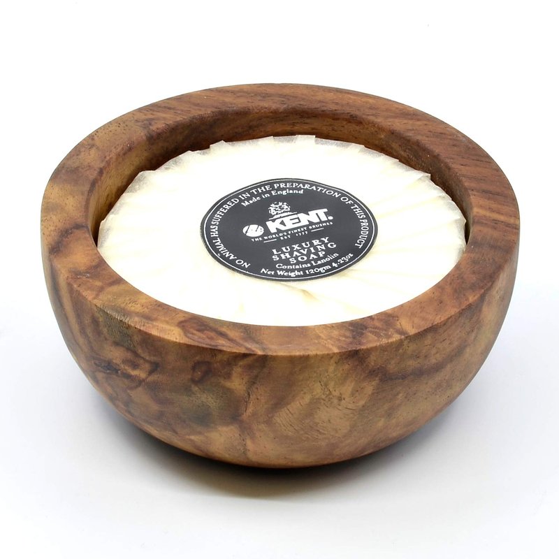 Kent SB6 Men's Shaving Soap Bowl - Dark Oak Wooden Bowl | 4.23 oz Moisturizing Shave Soap Puck for Irritation-Free Shaving