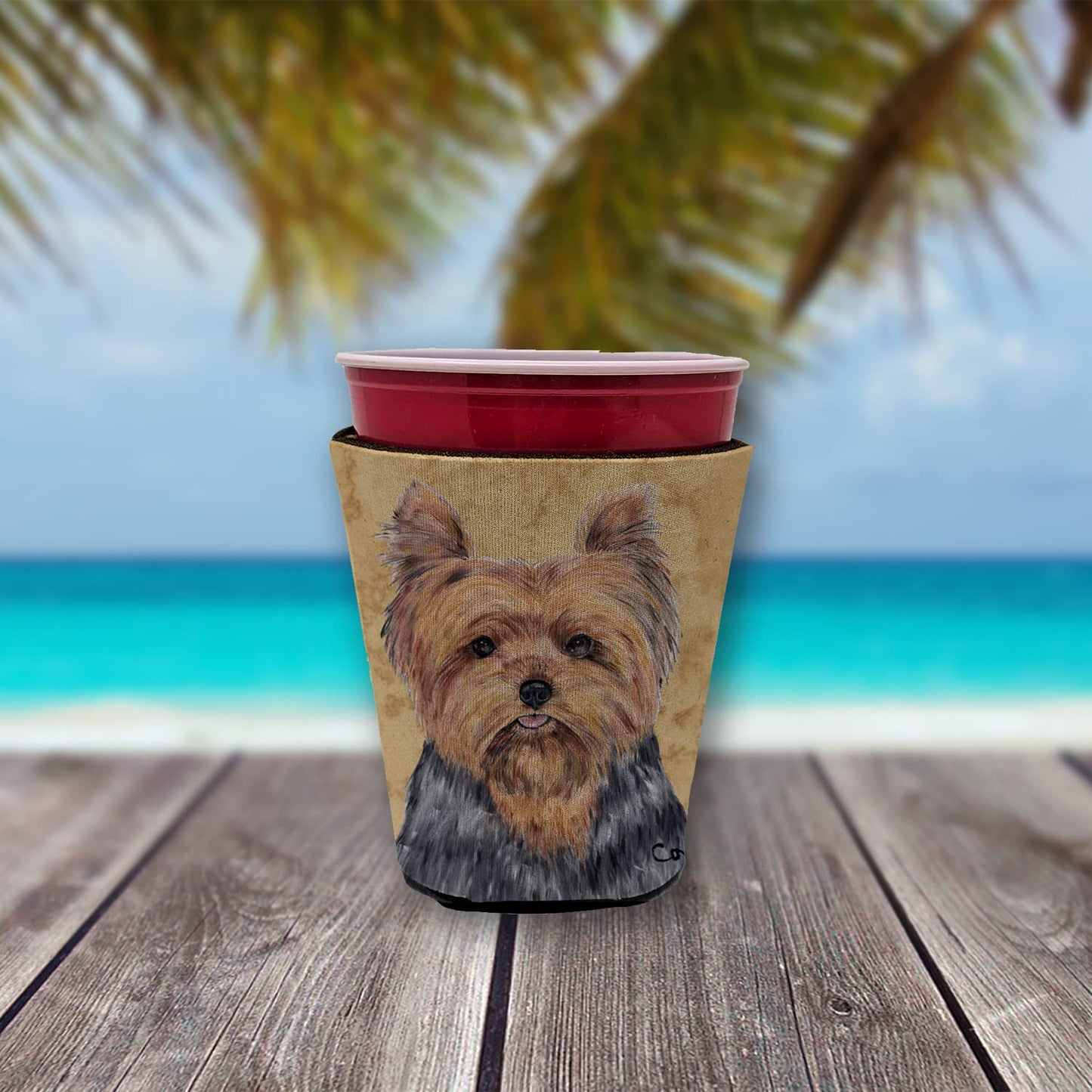 Caroline's Treasures SC9123RSC Yorkie Red Cup Hugger Cup Cooler Sleeve Hugger Machine Washable Drink Sleeve Hugger Collapsible Insulator Beverage Insulated Holder