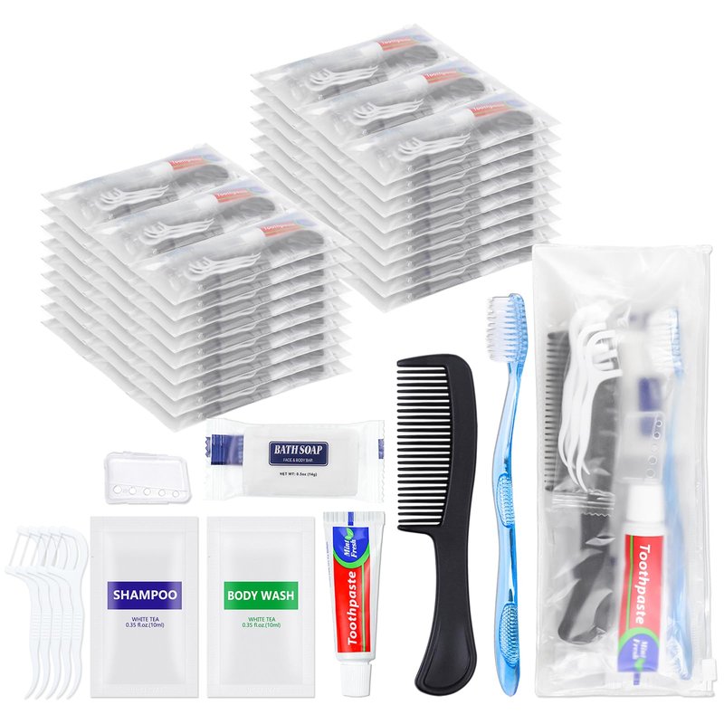 HQSLsund 50 Sets Bulk Hygiene Kits for Homeless,Basic Toiletry Kit Homeless Supplies Bulk,Disposable Toothbrushes with Toothpaste and Comb Individually Wrapped,Bath Soap,Shampoo,Body Wash,Floss Pick