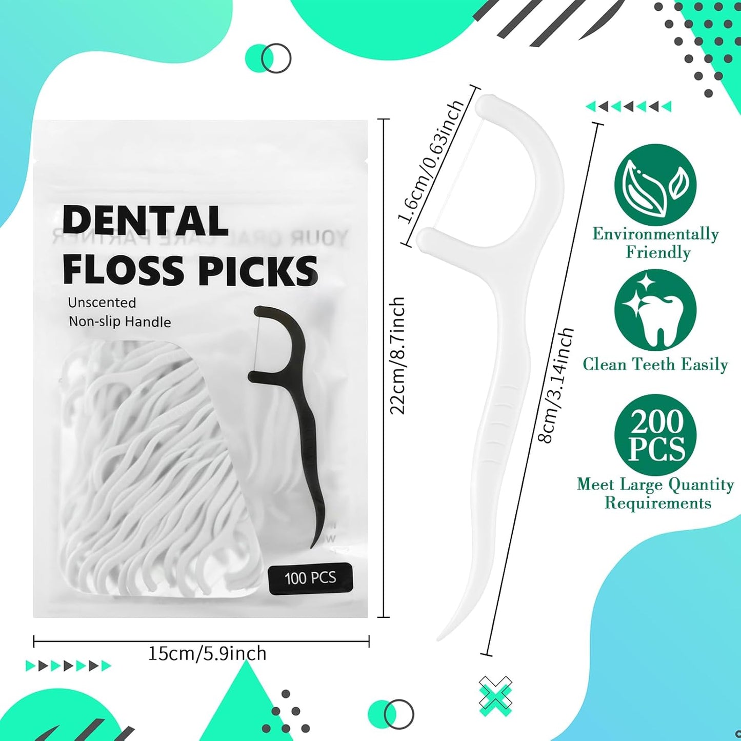 Baderke 200 Count Floss Picks Bulk Non Breakable Tooth Picks Flosser Dental Floss Sticks for Adults Teeth Cleaning Dental Flossers for Family Pack Travel(Light Green)