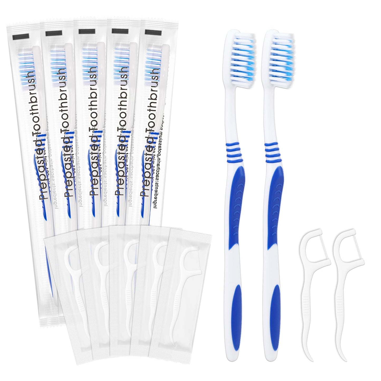 SLequipo 100 Prepasted Disposable Toothbrushes with Dental Floss Individually Wrapped Pre Pasted Toothbrushes Soft Bristle Travel Tooth Brush Single Use Wrapped for Hotel, Camping, Travel, Homeless