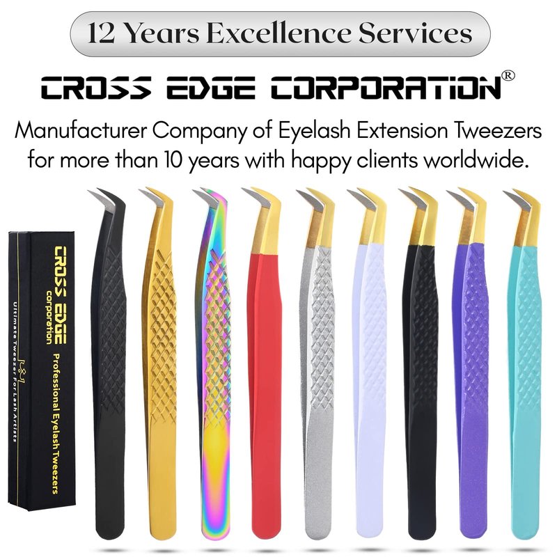 My Lash Tools Fiber Tip Lash Tweezers for Eyelash Extension Curved 45 Degree Angled Tweezer Best for Volume, Individual Isolation & Classic Lashes Stainless Steel Lash Supplies (Rainbow)