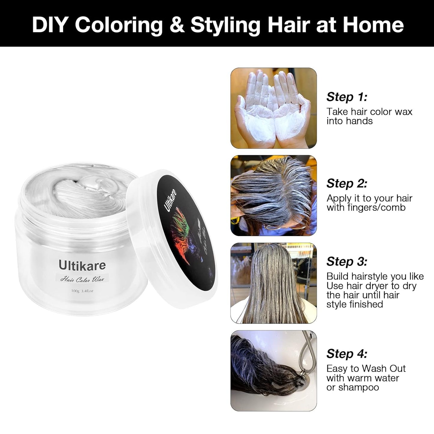 Temporary Hair Color for Kids, Ultikare Orange Hair Dye Washable Natural Hair Wax Color Chalk Mud Cream DIY Hairstyle Clay For Dark Hair Halloween, Cosplay, Party, Christmas Gift Girls 3.4 Fl Oz