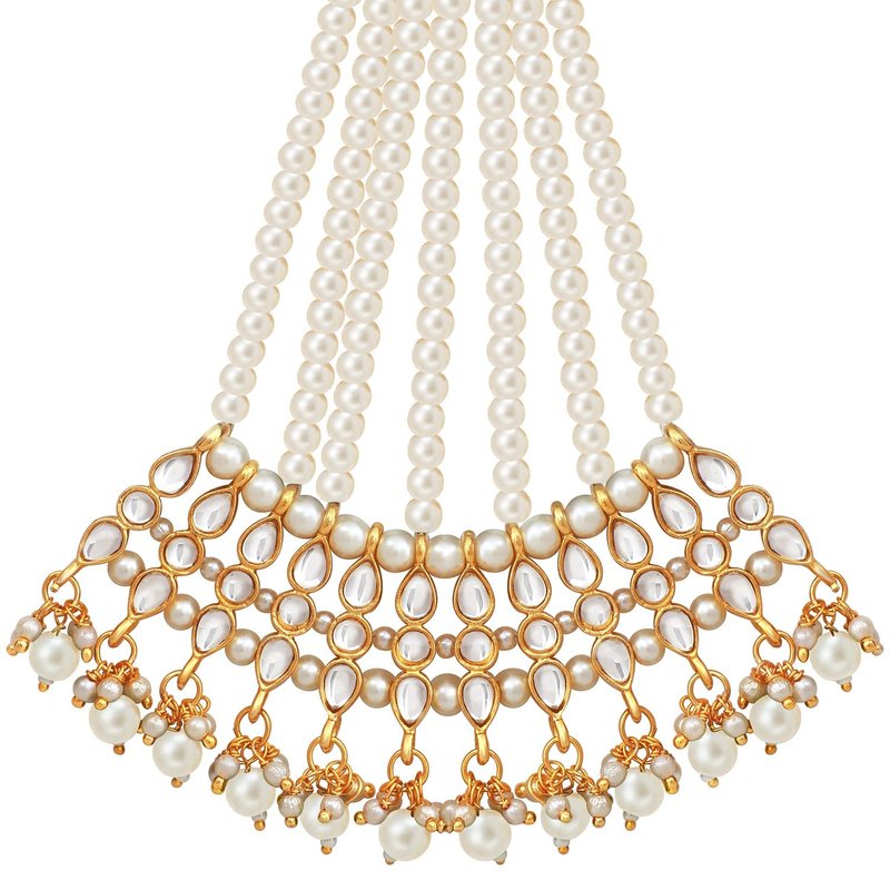 Aheli Faux Kundan Pearls White Maang Tikka Matha Patti Indian Traditional Bollywood Jewelry Gift for Women