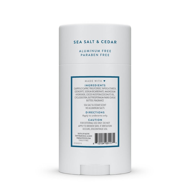 Native Deodorant Contains Naturally Derived Ingredients, 72 Hour Odor Control, Deodorant for Women and Men, Aluminum Free, Sea Salt & Cedar 2.65oz
