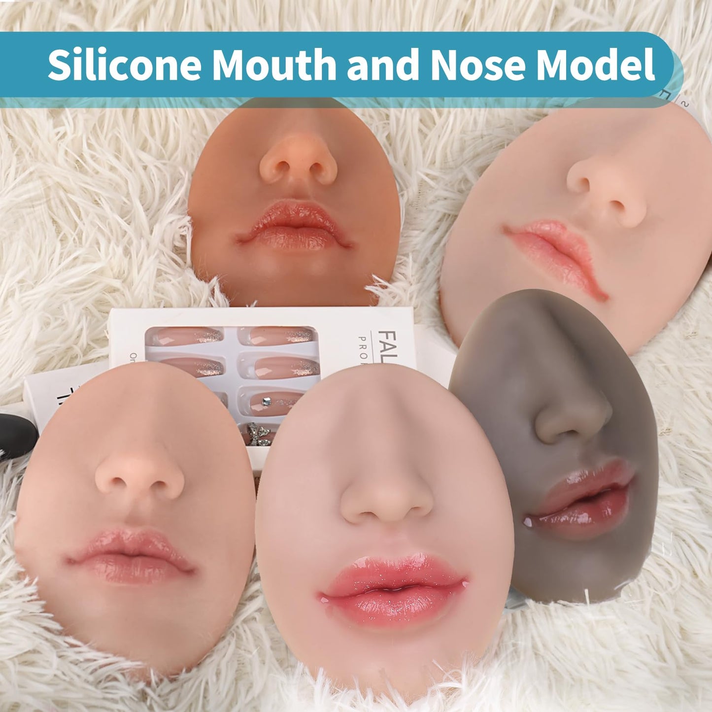Vnmcry Silicone Nose Mouth Model Soft Flexible Piercing Practice Body Parts Silicone Lips Realistic Face Piercing Model Display (Ivory, M-Thin Lip)