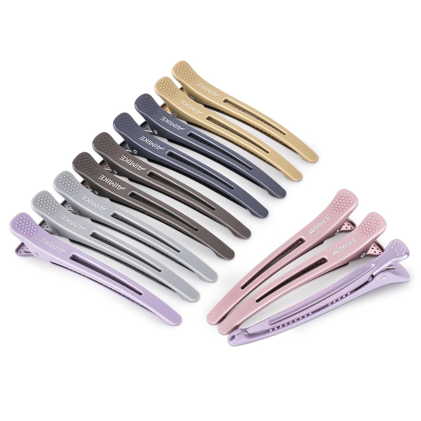 AIMIKE 6pcs Professional Hair Clips for Styling Sectioning, Anti-Slip No-Trace Duck Billed Hair Clips with Silicone Band, Salon and Home Hair Cutting Clips for Hairdresser, Women, Men - 4.3” Long
