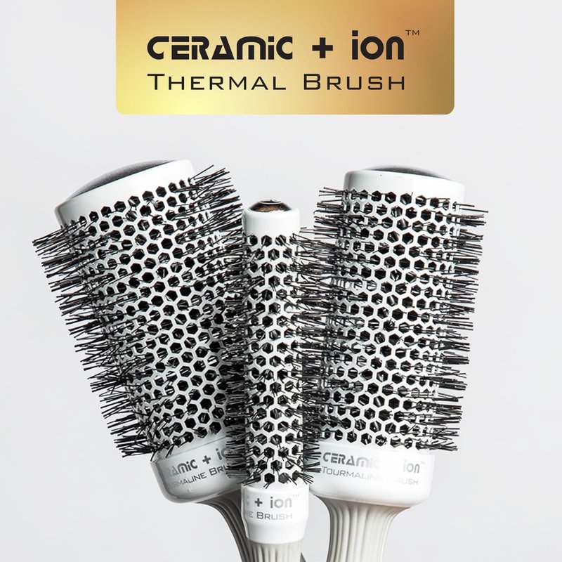Olivia Garden Ceramic + Ion Round Thermal Hair Brush - Not Electrical - Professional Blowout Brush for Normal to Thick Hair - 0.5"-Diameter Barrel - White and Grey - CI-15
