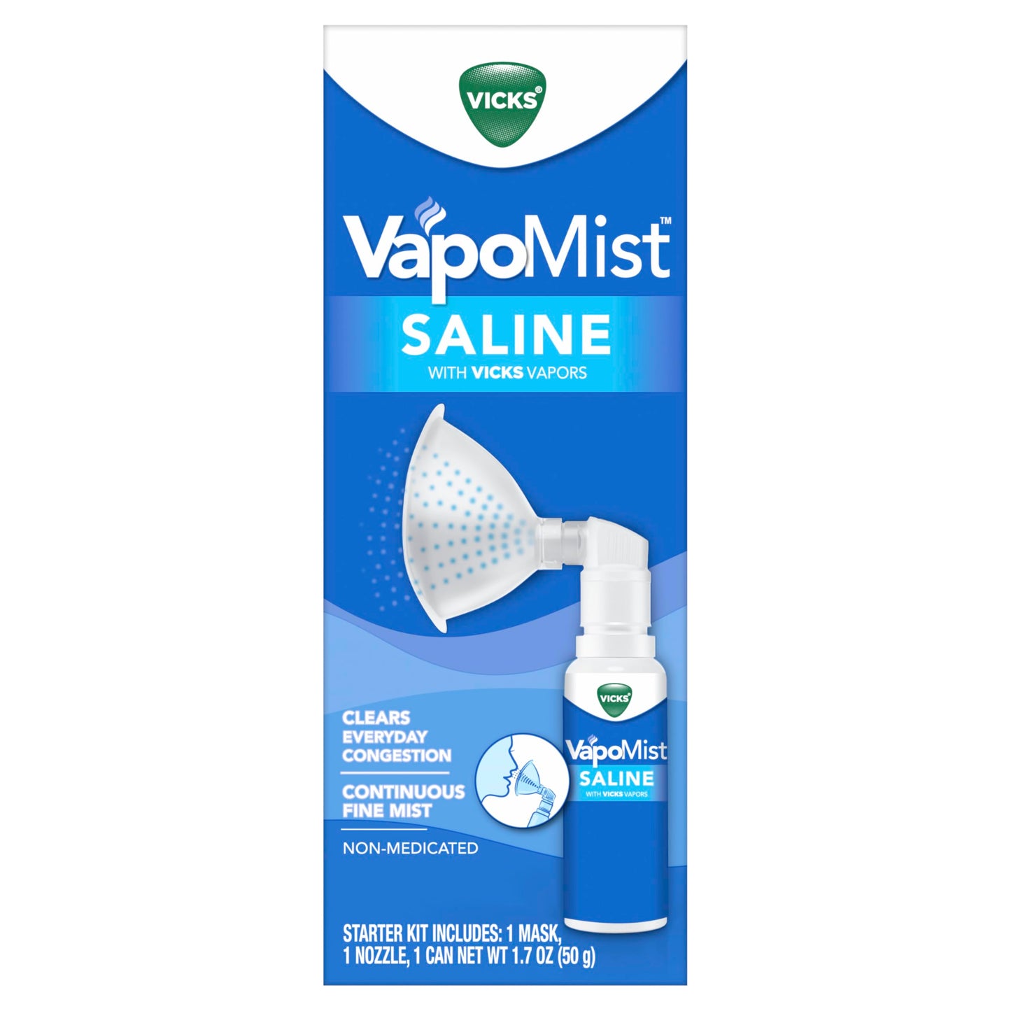 Vicks VapoMist Saline, Gentle Saline Mist with Soothing Vicks Vapors, Non- Medicated, 1.7 oz