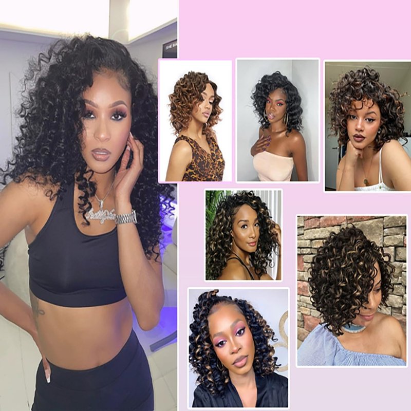 pojui 18 Inch Ocean Wave Crochet Hair 8 Packs - Synthetic Pre-Looped Deep Wavy Curly Braiding Hair for Black Women, Boho Style Hair Extensions (18inch,4#-8 Packs)