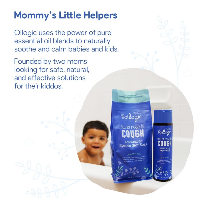 Oilogic Baby Stuffy Nose & Cough Power Bundle with Vapor Bath Relief & Epsom Salt Soak - Baby Bath Essentials - Made with Blended Essential Oils