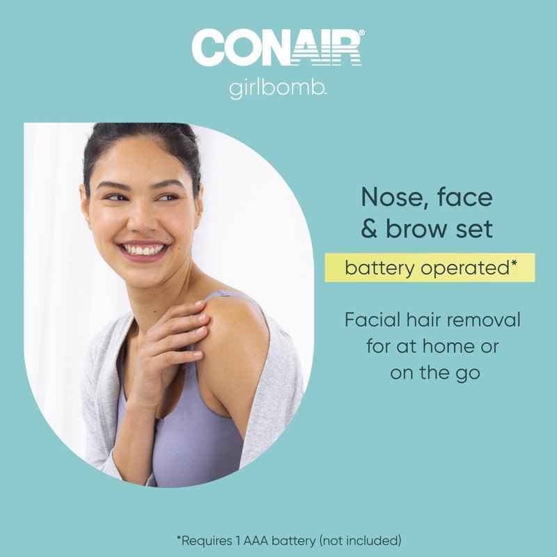 Conair GIRLBOMB Nose Hair Trimmer for Women, Battery-Operated Face Hair Removal for Women, Diamond-Shaped 360° Beveled Blade, LED Light, Packaging May Vary, White