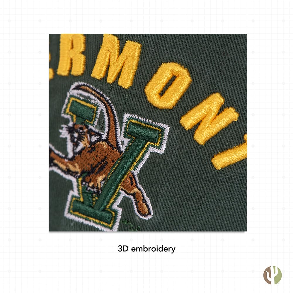 Desert Cactus University of Vermont Baseball Hat UVM Catamounts Brimmed Embroirderd Hats Cap Adjustable Cloth Strap Adult (Style D) Green