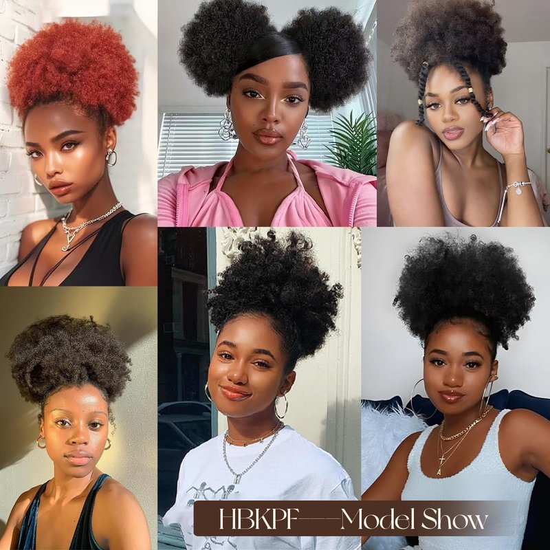 Human Hair Ponytail - 8 Inch Kinky Curly Puff Extensions | Medium Brown, Soft & Durable